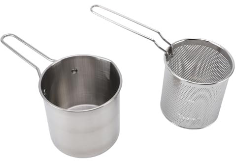 Olla Freidora de Acero Inoxidable 304, Olla Compacta Freidora con Cesta Coladora, Mini Freidora Multifuncional para Placa de Inducción, Ahorro de Espacio, para Mariscos