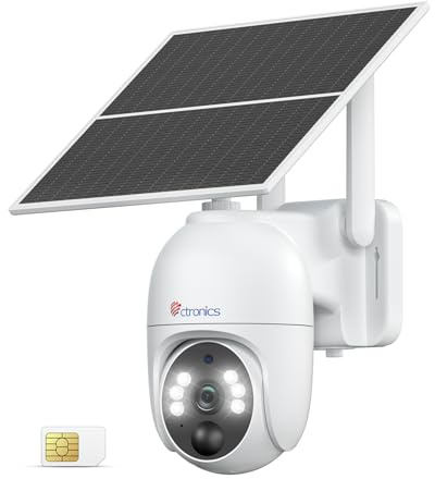 Ctronics 2K 4G LTE Camara Vigilancia Exterior Solar, PTZ IP Cámara Vigilancia Sim Sin Cables, 10400mAh Batería, PC/Cloud/FTP, Visión Nocturna Color, Detección Movimiento PIR (Blanco)