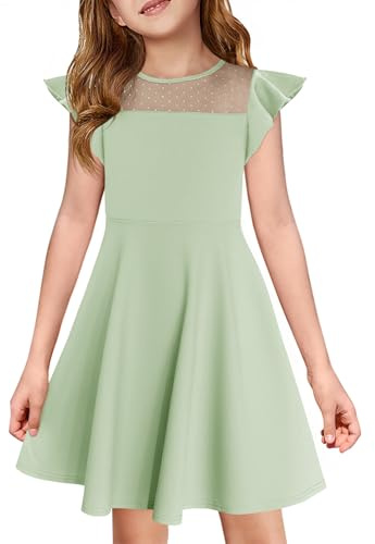 Haloumoning Vestido de niña con volantes de princesa, vestido de fiesta de malla, línea A, vestido de verano para boda, vestido de cumpleaños para niños, con bolsillo