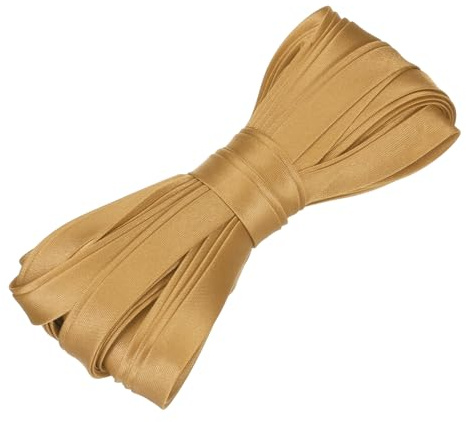 sourcing map Double Fold Bias Tape for Sewing 2/5 Inch x 5.5 Yards Satin Pre-fold Continuous Binding Tape for Seaming Quilting Hemming Binding DIY Crafts, Deep Gold