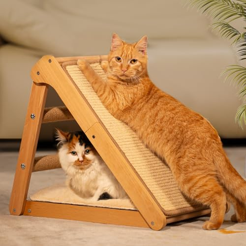 CheerPals Sisal Kratzbrett Katzen - Dreieck Faltbares Design, Massives Buchenholz & Natürliche Sisal Pad Kratzsäule Katzen - Large 51x36x45cm Haustier Möbel für alle Katze