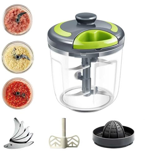 Taglierina a cipolla, manuale per cipolle, con corda, 900 ml, manuale per peperoncino, onione, carote, verdure, carne (verde 900 ML)