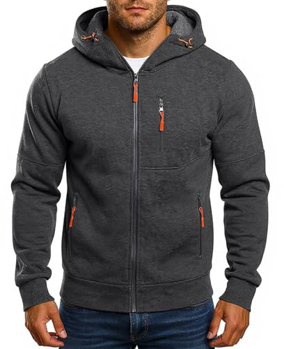Chaqueta Hombre Invierno Deportiva Sudaderas Hombres Cremallera Polar Casual Sudaderas Hoodie con Capucha Termicas Básica Ropa De Trabajo Jersey Sweatshirt(Gris Oscuro,XXL)