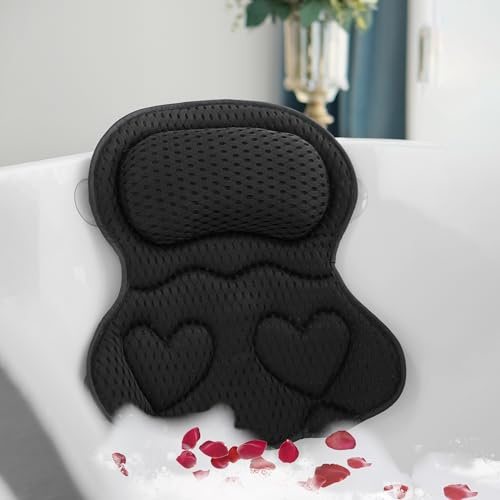 Joeyset Bath Pillows for Tub Luxury, Bath Pillow for Head and Neck, Fit Bathtub Hot Tub Relaxing Gifts for Women, Comfort 4D Air Mesh Fabric & 6 Non-Slip Suction Cups (Black)