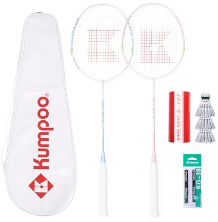 RS-01 - Set di racchette da badminton con 2 racchette con albero in carbonio, 3 volani, 2 overgrip e 1 borsa per racchette, 82 g, leggera, 4U, per 2 giocatori, giochi all'aperto, cortili, principianti