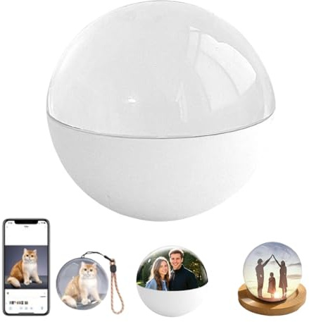 Album photo numérique à ultrasons 3D en forme de boule de cristal - Affichage vidéo numérique 2025 - Contrôle par application de 6,8 cm - Facile à utiliser - Cadeau personnalisable avec écran