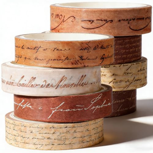 DOPENSPI Set di 8 rotoli di washi tape vintage, nastro washi autoadesivo largo 1 cm per decorazioni murali, per scrapbooking, confezioni fai da te (calligrafia artistica)