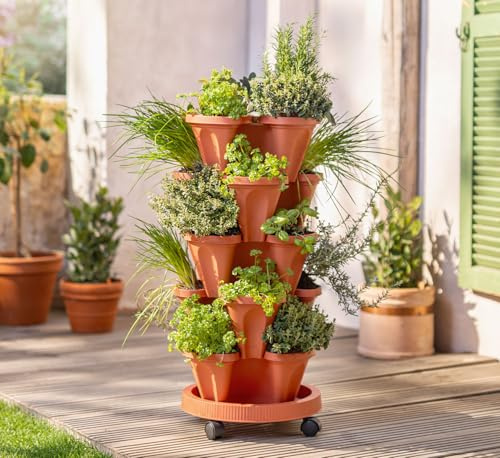 Kopp, Rottenburg Pflanzturm 5er-Set mit Rollen – stapelbares Pflanzsystem mit Abflusssystem – für Balkon, Terrasse und kleine Flächen