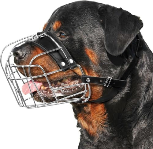 Museruola in metallo per cani di taglia grande – Museruola pesante per Rottweiler – Grande museruola a cesto per cani per abbaiare e mordere Cane Corso, Mastino, Labrador, Bulldog, Alabai e altre