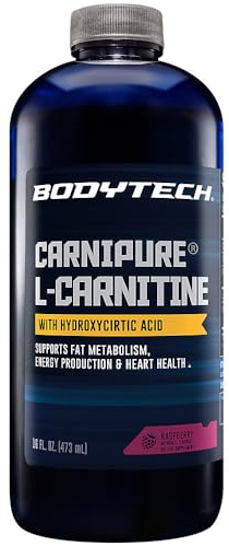 BodyTech L-Carnitine 1100mg - Supports Fat Metabolism, Energy Production & Muscle Recovery - Raspberry (16 fl oz)