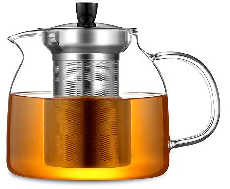 ecooe Théière en Verre avec Infuseur 1000ml, Théière en Verre Clair Résistant à la Chaleur,Theiere Verre avec Infuseur Amovible en Acier Inoxydable,pour le Thé Noir Thé Vert Thé Parfumé Thé aux Fruits