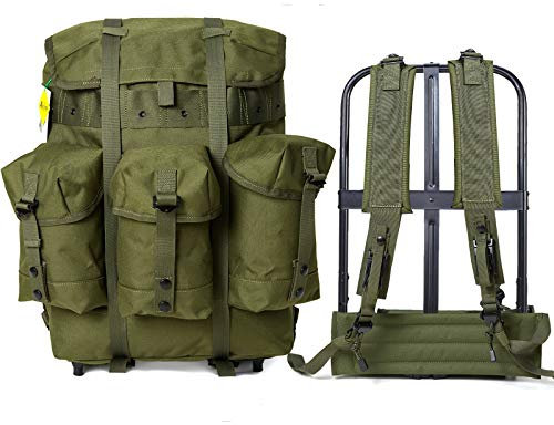 MT Akmax.cn Militärischer Alice Rucksack, 45 Liter Alice Pack, Army Survival Combat Backpack Wasserdichter Tactical Rucksack mit Internal Rahmen-Oliv Camouflage