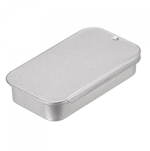 sourcing map 3Stk Rostfrei Metalldöschen Metall Blechdose Metalldosenbehälter Weißblech mit Schiebedeckel Mini 2.36x1.18x0.43 Silberton