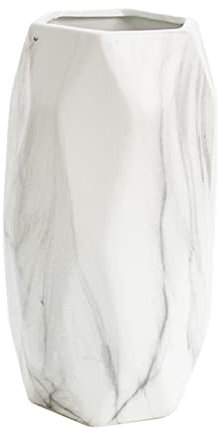 25 CM Vaso Fiori Bianco Marmo Ceramica per Pampas, Vaso Cilindrico Decorativo da Interno Design Moderno Elegante Classici