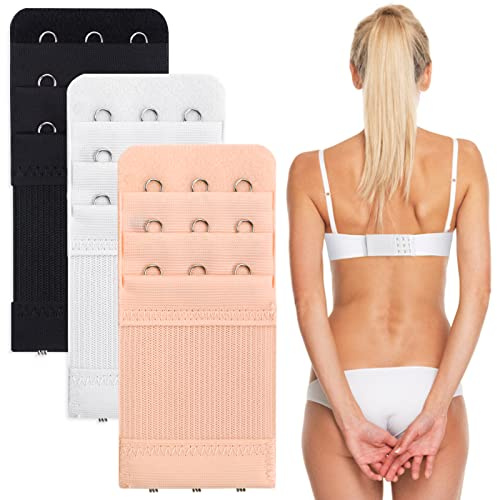 3 Pièces Soutien Gorge Extender Femmes 3 Crochet 3 Rangées sous Vêtements Extensibles Extension Boucle Extension Sangle Accessoires de Grossesse（noir, blanc, peau claire）