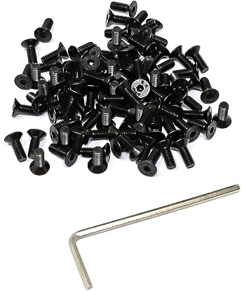 iexcell 100 Pcs M3 x 8 Alloy Steel 10.9 Grade Hex Socket Flat Head Cap Screws Bolts Assortment Kit, Black Oxide Finish
