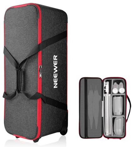 NEEWER Trolley Tasche für Fotostudio Ausrüstung, Stativ-Rolltasche mit Rädern/Riemen/gepolstertem Fach/Griff für Lichtstative, Stroboskop, Fotografie Zubehör, rot, 96x39x31cm, Modern