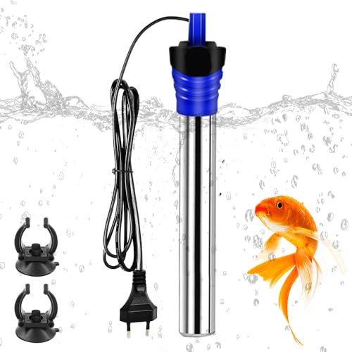 Abiemuce Riscaldatore per acquario da 100 W, in acciaio inox 304, con temperatura regolabile, per acquario, con ventose, per serbatoi di pesce e acquario (18-34 °C, 220 V)