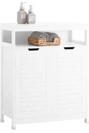 SoBuy Armario de Baño Mueble Baño Auxiliar Organizador con 1 Comportamiento Abierto y 2 Puertas 70 x 35 x 90 cm Blanco BZR121-W ES