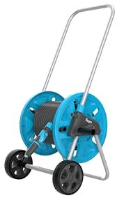 FLOPRO-Everyday Hose cart with Wheels 25m: Robust Frame for Stability, Adjustable Handle & Wide Wheels. Complete with SUPERGRIP Hose Pipe Connector Set & Nozzle- Fits All Brands. 3 Year Guarantee