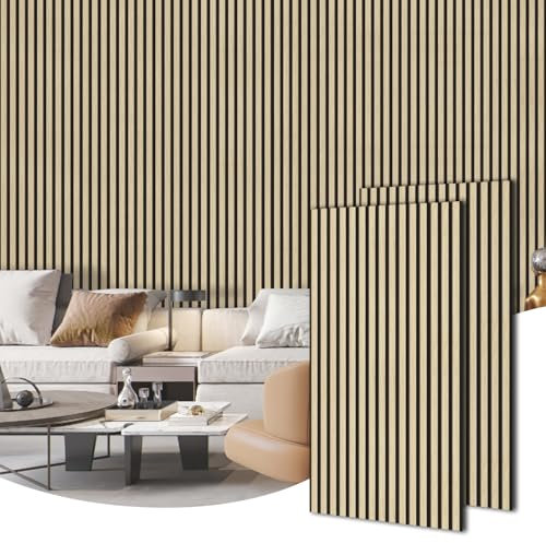 HOURIA 2 Wood Slat Acoustic Panels for Wall and Ceiling, 23.6X 47.2 Inch 3D Fluted Wood Finish Soundproof Wall Panels, Sound Absorbing Decorative Wall Panels for Interior Wall Decor - Oak
