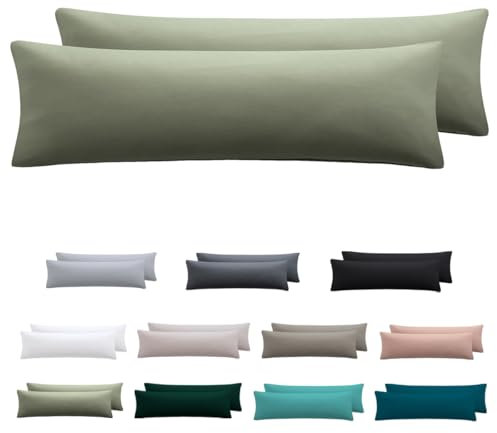 Nesture Seitenschläferkissen Bezug 40 x 145 2er Set - Kissenbezug 40x145 cm Salbeigrün, 100% Mikrofaser kopfkissenbezug mit Reißverschluss, Weich und Bügelfrei