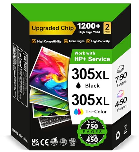 Cartouche 305 XL Noir & Couleur Haute Capacité - 750/450+ Pages, Remplaçant HP 305 Original, Encre 305 Compatible avec HP Deskjet 2820e 2720e 4220e 4120e 2710e 2700 Envy 6020e 6032e 6420e 6000 6010