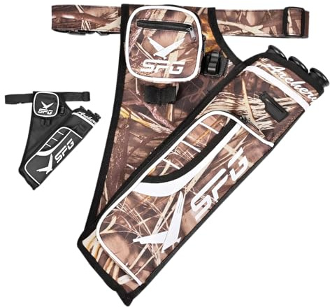 SPG Arrow Quiver Archery Hip Quiver, Durable Adjustable Waist Belt Three Arrows Tube for Arrow Storage Compound Bow Recurve Bow Accessories (Camo)