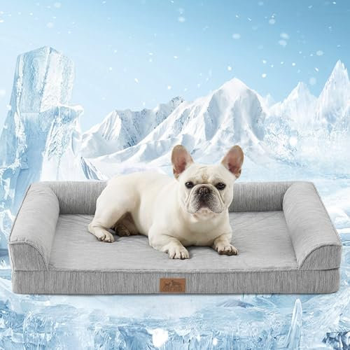 COZY KISS Orthopaedic Washable Dog Bed for Medium Dogs, 91x69x16 cm, Removable Cover, Waterproof Sides & Non-Slip Bottom - Comfortable Couch Doudou Bed for Dogs and Cats, Silver Grey, L
