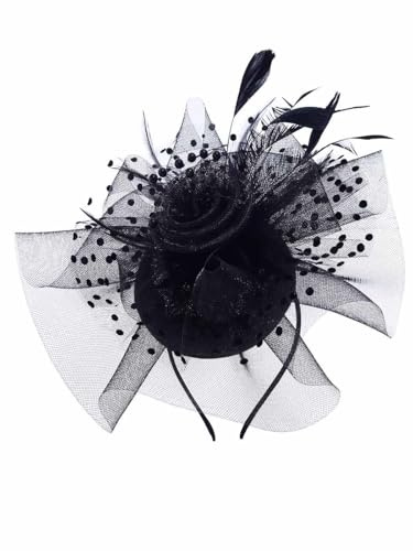 IYOU Donne Fascinatori Nozze Fermaglio per capelli Nero Piuma Fasce Capelli Fiore Cocktail Matrimonio Tè Party Cappello Cerchietto per Sposa Damigella D'onore Ospite
