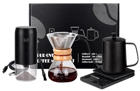 SuperCook Pour Over Coffee Dripper Set, Hand Drip Coffee Maker Set, All in One Pour Over Kit with Electric Grinder, Coffee Dripper Set, Ideal for Anniversary Birthday Gift