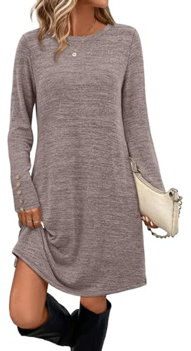 OFEEFAN Long Sleeve Dress Sweater Dress Tunic Casual Dresses with Pockets Fall Dresses Teacher Outfits for Women Coffee S