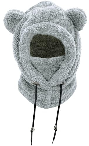 crazy bean Cagoule Enfant Hiver Bonnet Bebe Fille Chapeau en Peluche Doux et Chaud pour Enfants 3-8 Ans Garçon Bonnet Echarpe 3 in 1 Thermique Gris