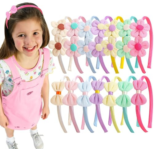 XIMA 14Pieces Headbands with Bows and Flowers, Pastel Colors Satin Covered Head Bands,Hair Accessories Set for Women