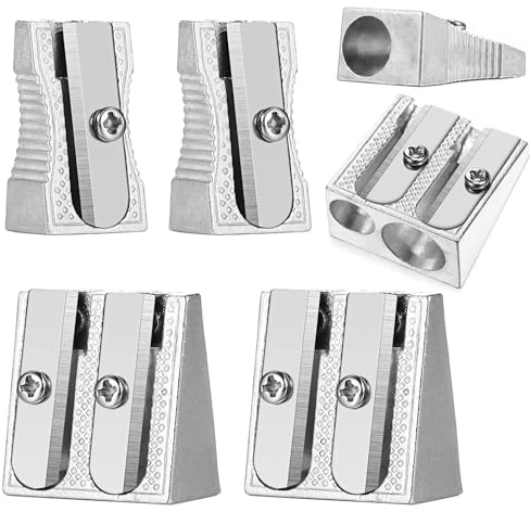 RIIRCSGE 4 pcs afiladores, sacapuntas manuales 3 agujeros dobles y 3 individuales, sacapuntas de metal para lápices de colores y grafito, ideal para hogar, escuela y oficina