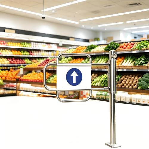 Manuell svänggrind i metall för stormarknad, säkerhetsgrind för entréveranda, automatisk stängning av lager, enkelriktad staketdörr för butiksbar Rightdoor-100 * 100cm