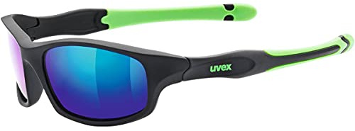 uvex sportstyle 507, gafas de sol infantiles, de espejo, incl. cinta, black matt green/green, one size