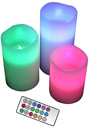 YAKii LED Flameless Real Wax Candle Color Changing, Battery Operated Candles with Timer, Multi Function Remote Control, Set of 3…
