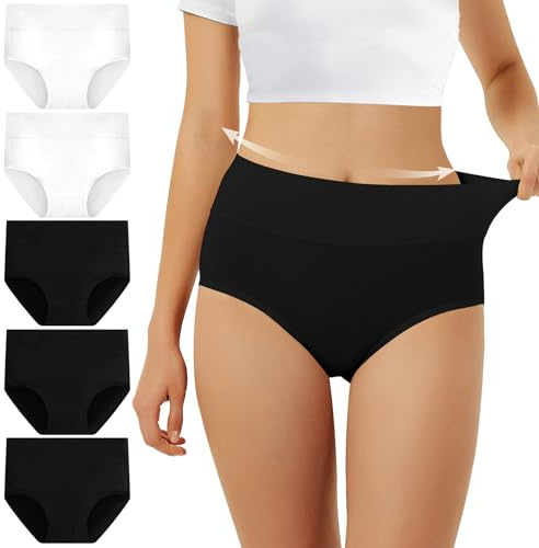 FALARY Culotte Femme Taille Haute Coton Lot de 5 Noir Blanc XXL
