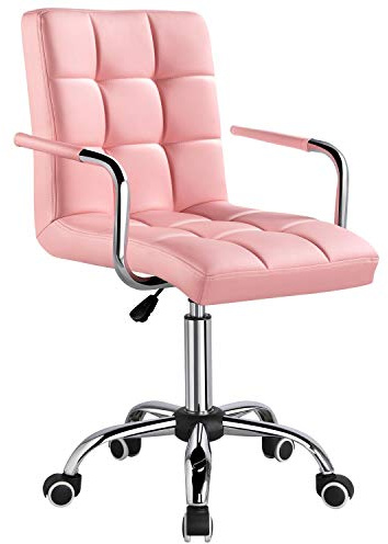 Yaheetech Silla de Oficina con Ruedas Giratorias Silla de Ordenador Ajustable en Altura con Asiento Acolchado Giratorio Silla de Escritorio de Polipiel Carga MAX 120Kg con Respaldo Rosa