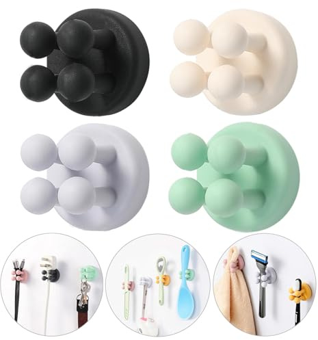 iBetterLife 4Pcs Silicone Toothbrush Holders - Multi-Function Hook Waterproof Self Adhesive Wall Mounted Single Hook for Hanging Key, Utility Plug Holder for Bathroom Kitchen Living Room Office