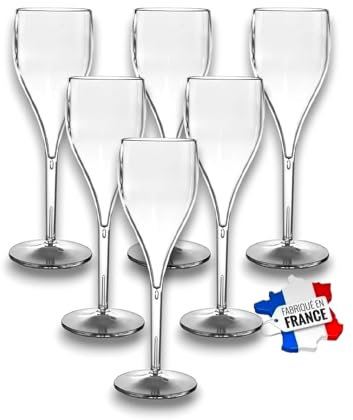 SPARKLERS CLUB Flute à Champagne INCASSABLE Transparentes 12cl - Lot de 6 - Verre en SMMA (équivalent TRITAN), MADE IN FRANCE, Prise en Main facile, Flute pour soirée et évènements