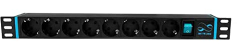 Infitronic INSV1004 19 8-Fach PDU (1HE), Alu Schwarz. 3680W/16A, 2m Kabel, 4-Fach verstellbare Winkel. Ideal für Server- & Netzwerkschränke.