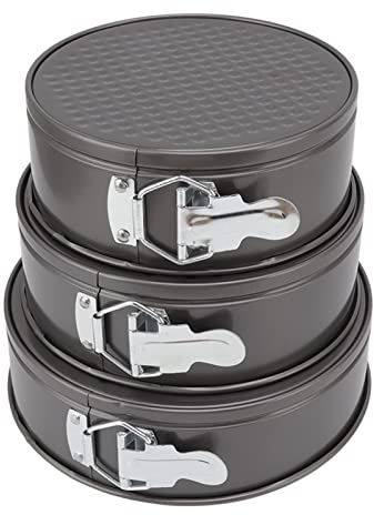 Yuecoom Springform, Kuchenform Set, Runde Kuchen-Backformen, 22 24 26 cm Rund Springform, Kohlenstoffstahl Edelstahl Kuchenbackform, Runde Backform Metallic Für Käsekuchen Pizzabrot