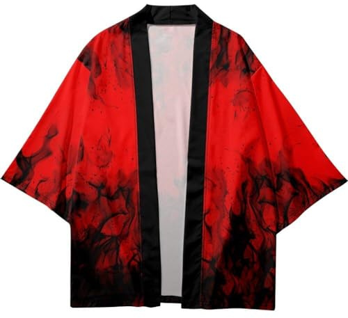 Sanfly Camisa Roja con Estampado Tradicional Japonés Haori para Mujer Y Hombre, Ropa De Calle Yukata De Playa, Cárdigan Tipo Kimono, Chaqueta Yukata Haori