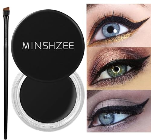 Black Gel Eyeliner, 2-in-1 Eyebrow Colors Gel&EyeLiner, Waterproof Long Lasting Cream Eyeliner Gel, Highly pigmented Eye Liner Makeup, Eye Makeup Set with Eyeliner Brushes