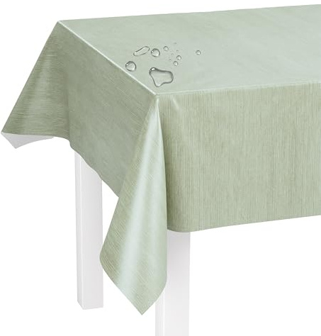 LILENO HOME Mantel lavable por metros, 100 x 140 cm (borde cortado), de lino, color verde, impermeable, ideal como mantel o camino de mesa para carpa de cerveza