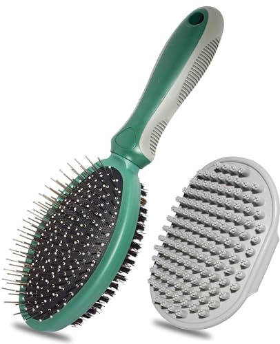 2 Stück Tierpflegeset, Hundebürste Katzenbürste für Langhaar & Kurzhaar, 2in1 Haustier Bürste zur Entfernung von Knoten, Losen Haaren und Schmutz, Hundekamm für Unterwolle