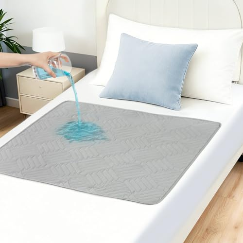 DUJUIKE Empapador de Cama Reutilizable 85x90 cm, Protector Impermeable Absorbente Anti-Fugas para Incontinencia de Adultos, Niños, Ancianos y Mascotas, Lavable y Transpirable - Pack 2 Gris