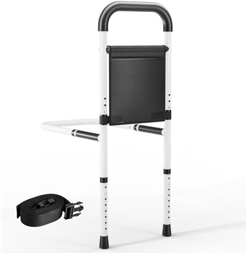 Barriere de Lit Adulte Réglable en Hauteur, Barre de Redressement, Barre de Lit pour Personne âgée avec Sac de Rangement, Barre Poignées de Lit antidérapante, Poignée d'Appui pour Lit (Grand)